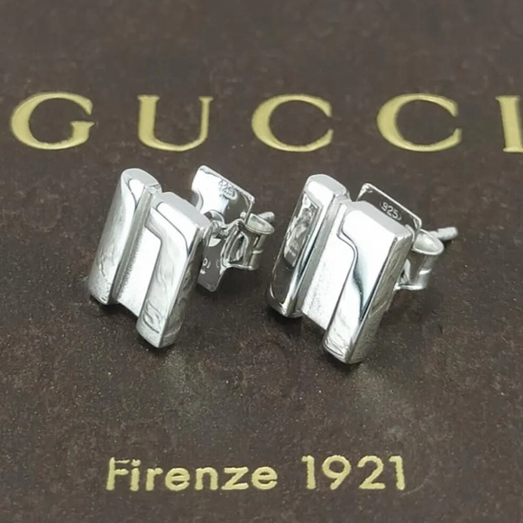 GUCCI G Logo Silver Earrings piercing SV925 Authentic Women's - Picture 3 of 7